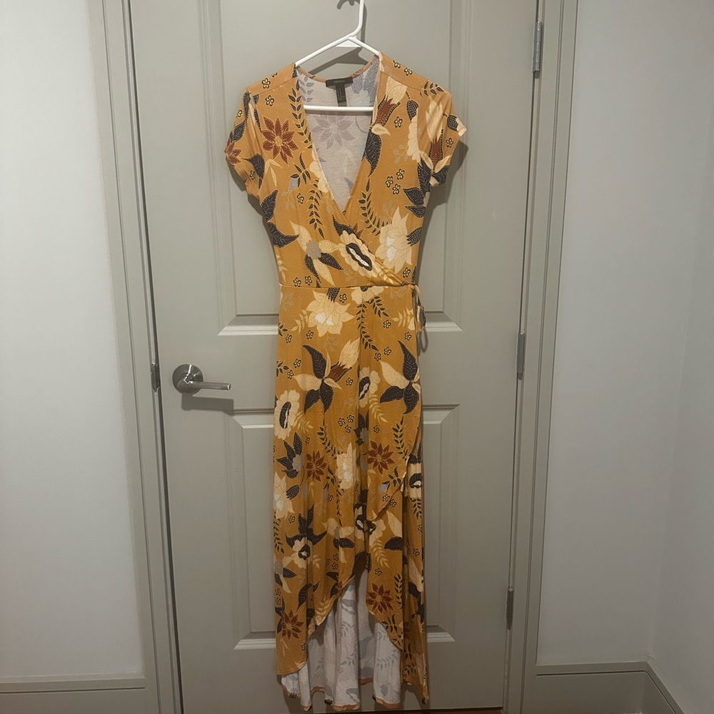 Floral Yellow Wrap Dress
